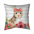 Begin Home Decor 26 x 26 in. Small Cat with Flowers-Double Sided Print Indoor Pillow 5541-2626-CH8
